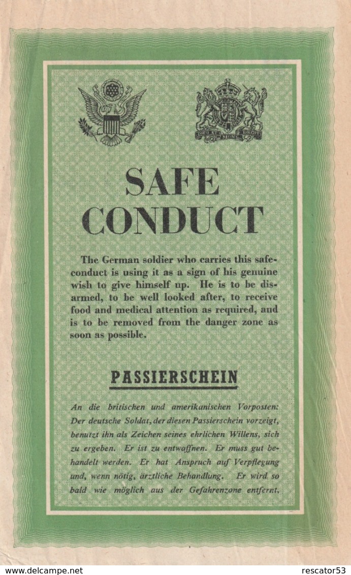 Rare Tract Safe Conduct 100 % Origine WW2 Débarquement De Normandie 1944 - 1939-45