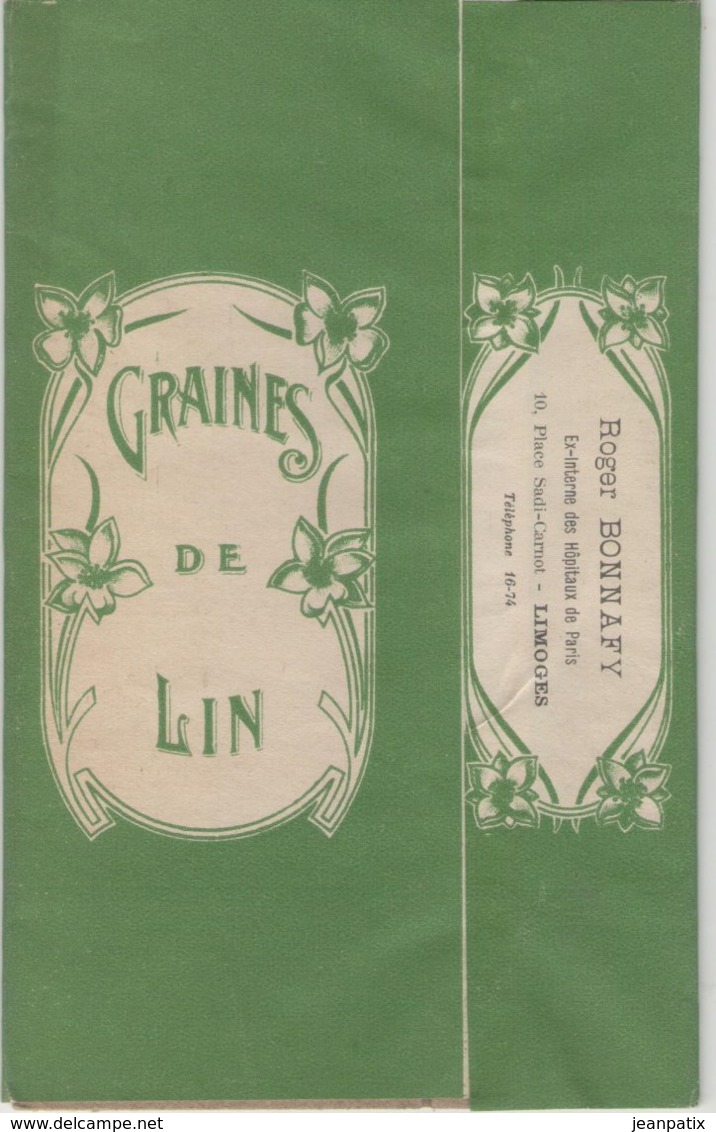 Boite Carton Pharmacie Herboristerie - Non Dépliée - Graines De Lin - Pharmacie BONNAFY - LIMOGES - Matériel Médical & Dentaire