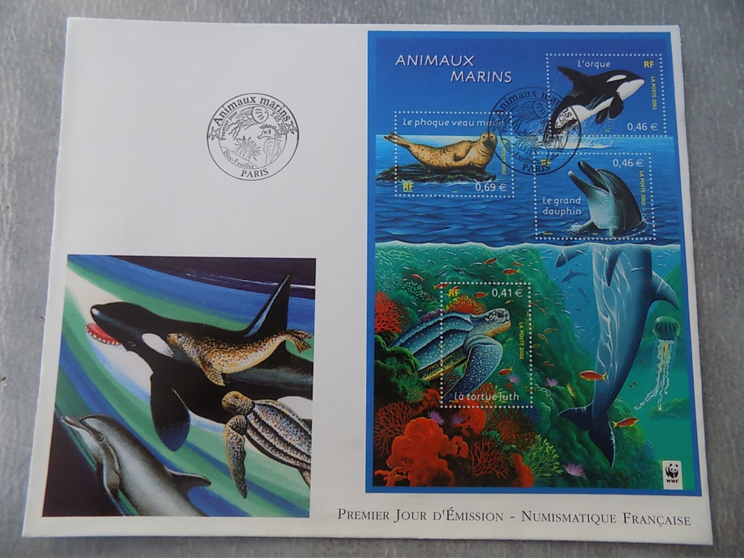 Premier Jour (FDC) Grand Format France 2002 : Les Animaux Marins (bloc Feuillet) - 2000-2009