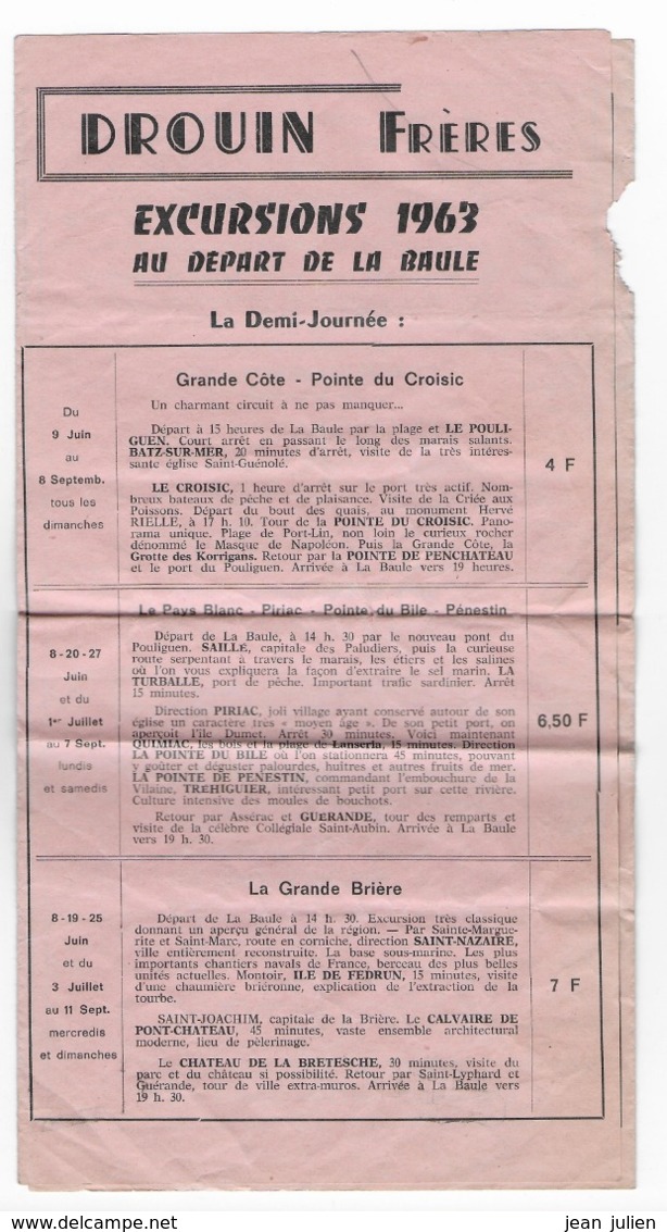 44 - LA BAULE -  SAINT MALO - EXCURSIONS - VOYAGES - Programme  - DROUIN Freres - 1963 - Other & Unclassified