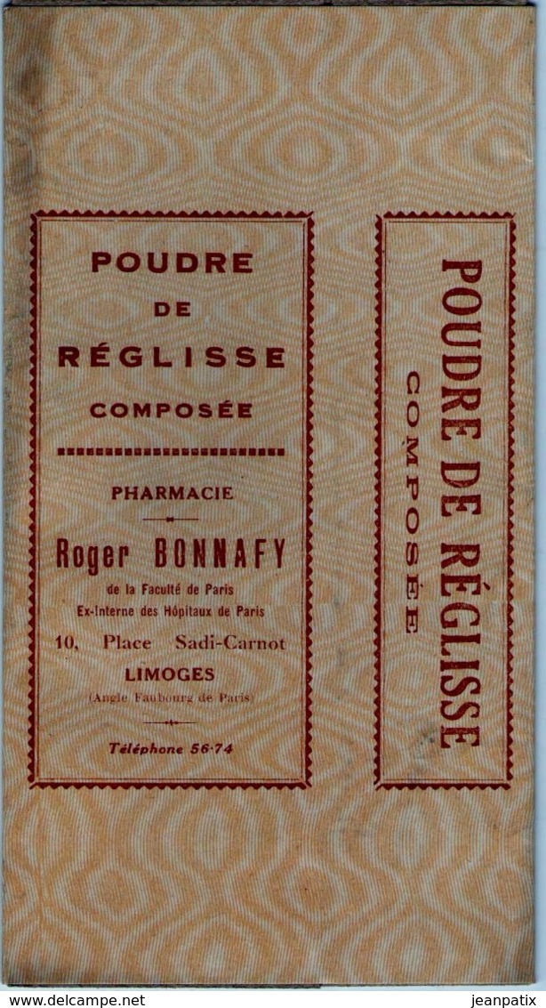 Boite Carton Pharmacie - Non Dépliée - Poudre De Réglisse - Pharmacie BONNAFY - LIMOGES - Matériel Médical & Dentaire