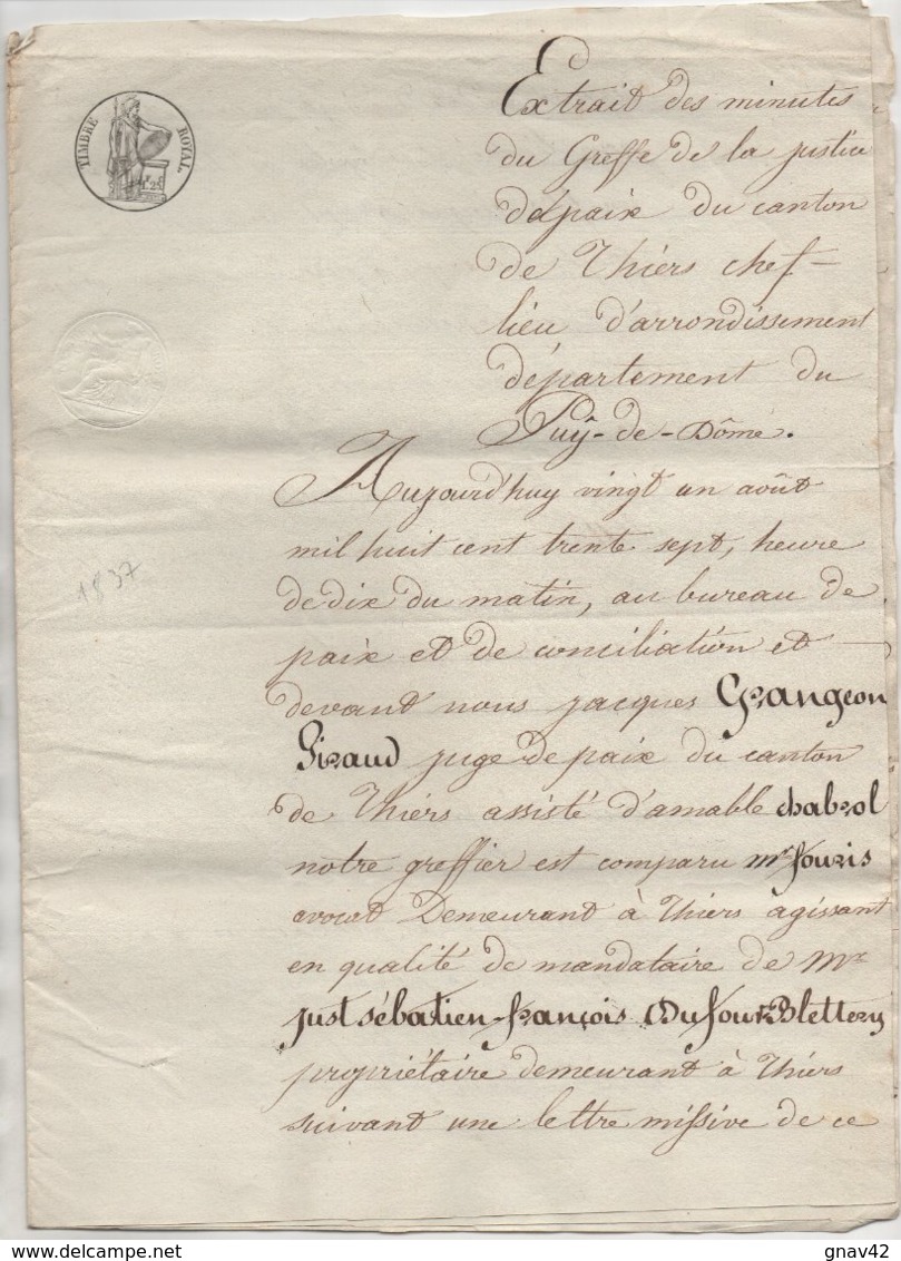 Thiers Péchadoires Puy De Dôme 1837 De 8 Pages - Manuscrits
