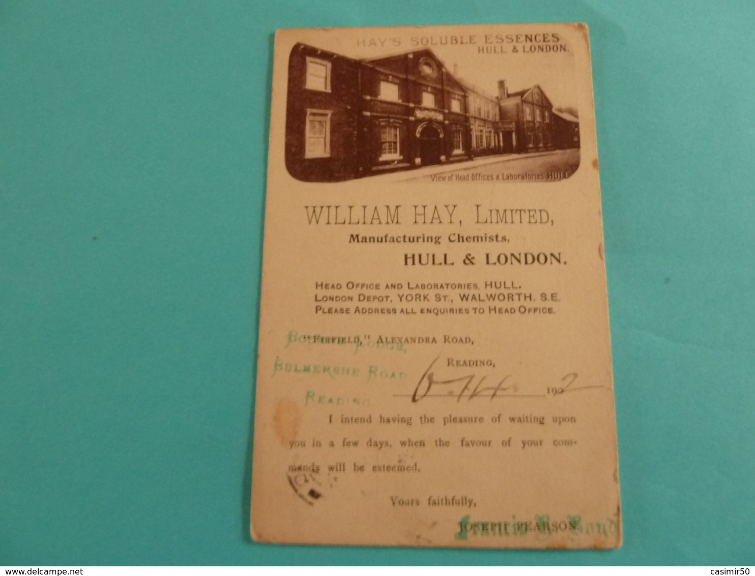 HULL AND LONDON ENTIER POSTAL WILLIAM HAY - Werbepostkarten