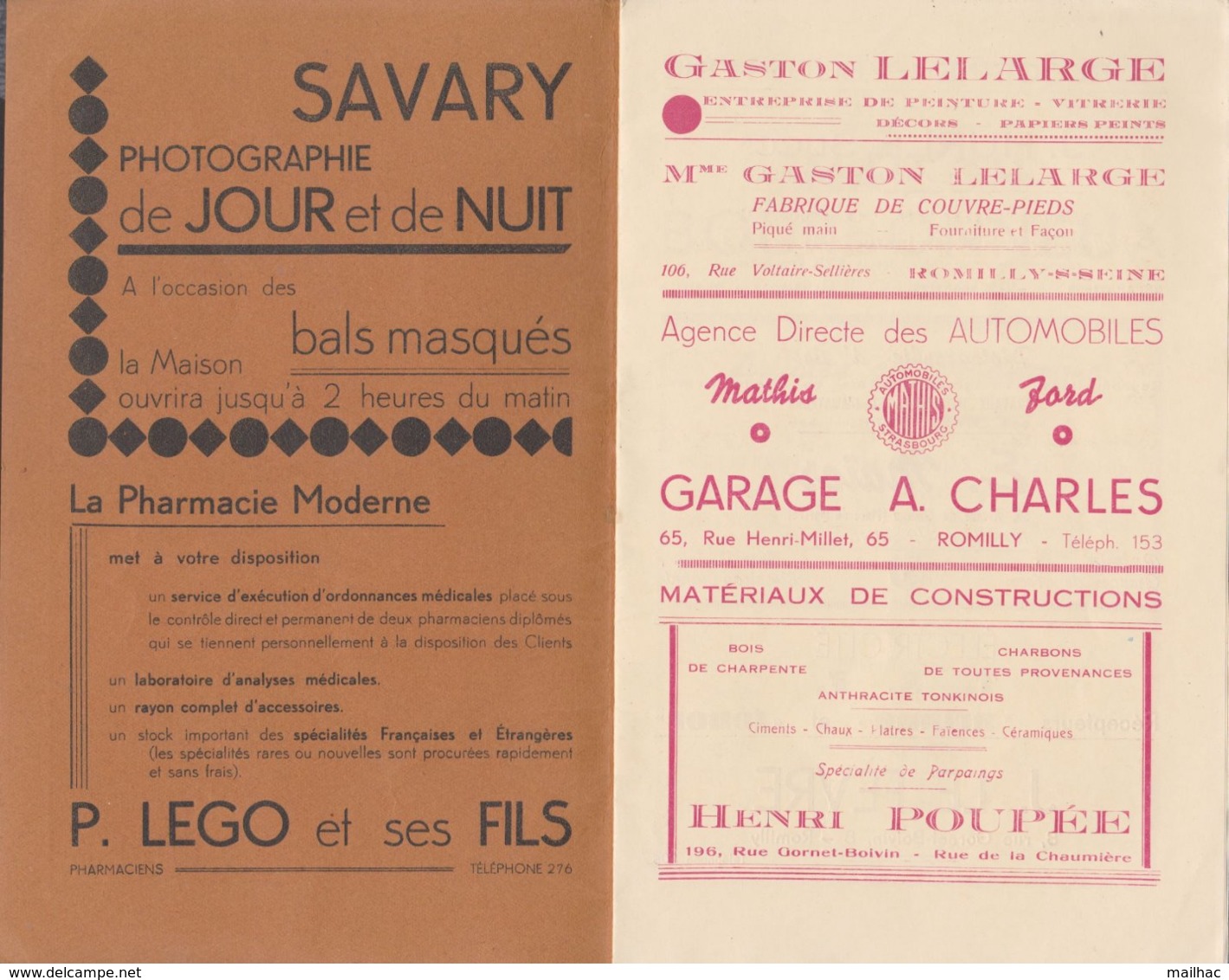 D 10 - Romilly Sur Seine - Programme Théâtre Miss Helyett - Opérette De M. Boucheron Et Audran - 1935 - Nombreuses Pub - Programmes