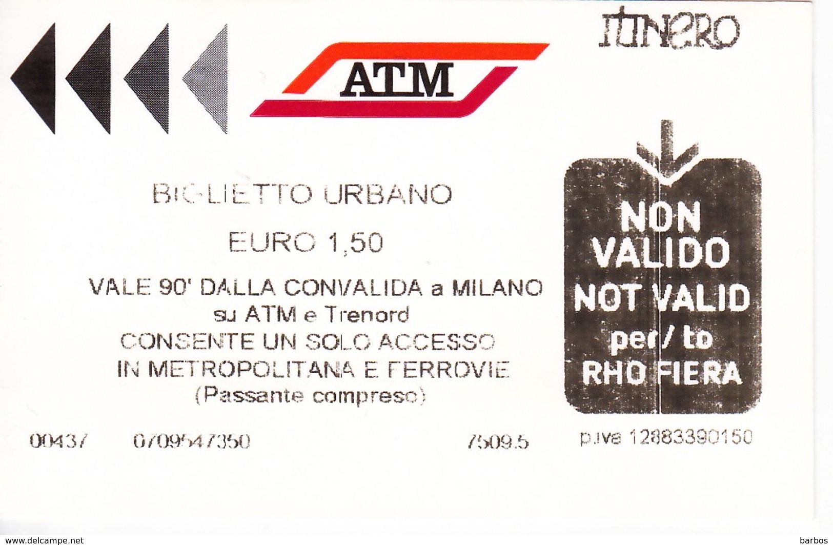 2019, Italy , Milano   , Metro  Ticket  , Biglietto Urbano , Used - Europe