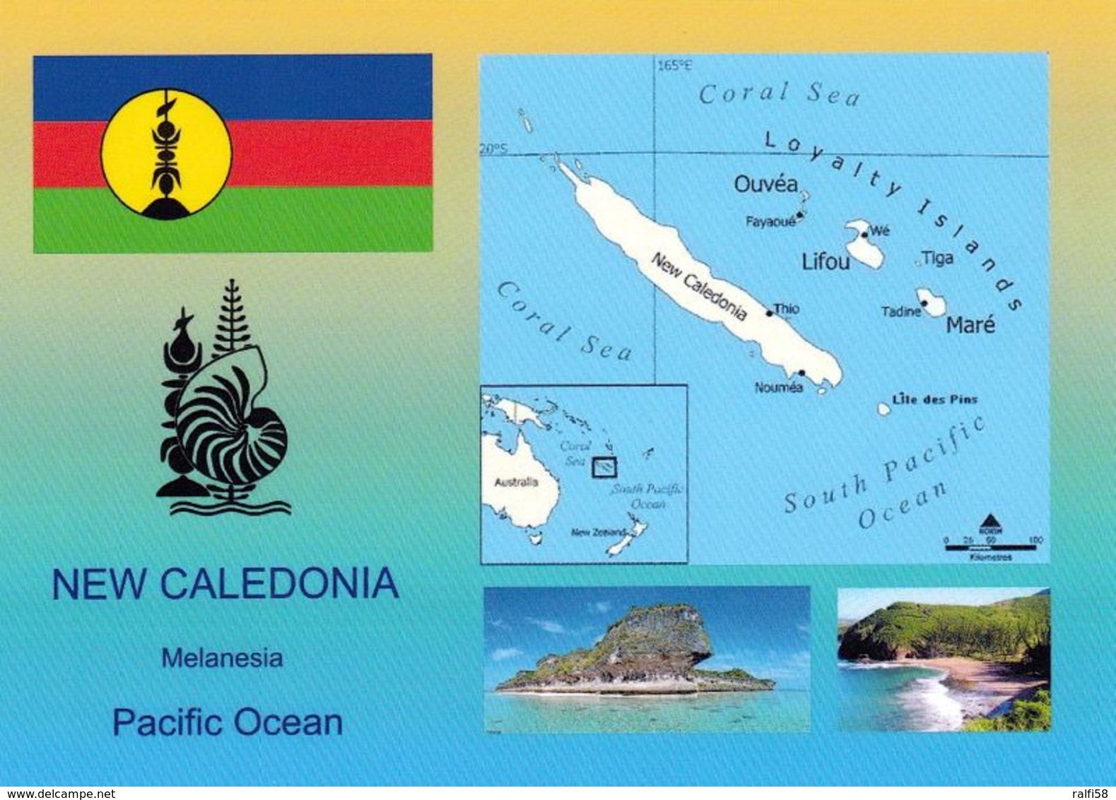 1 AK New Caledonia * Flagge, Landkarte, Wappen Und Zwei Ansichten Von Neukaledonien * - Nuova Caledonia