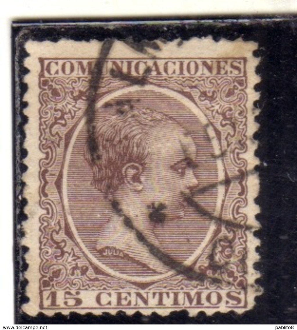 SPAIN  ESPAÑA  SPAGNA 1889 1899 KING ALFONSO XII CENT. 15c USED USATO OBLITERE' - Usados
