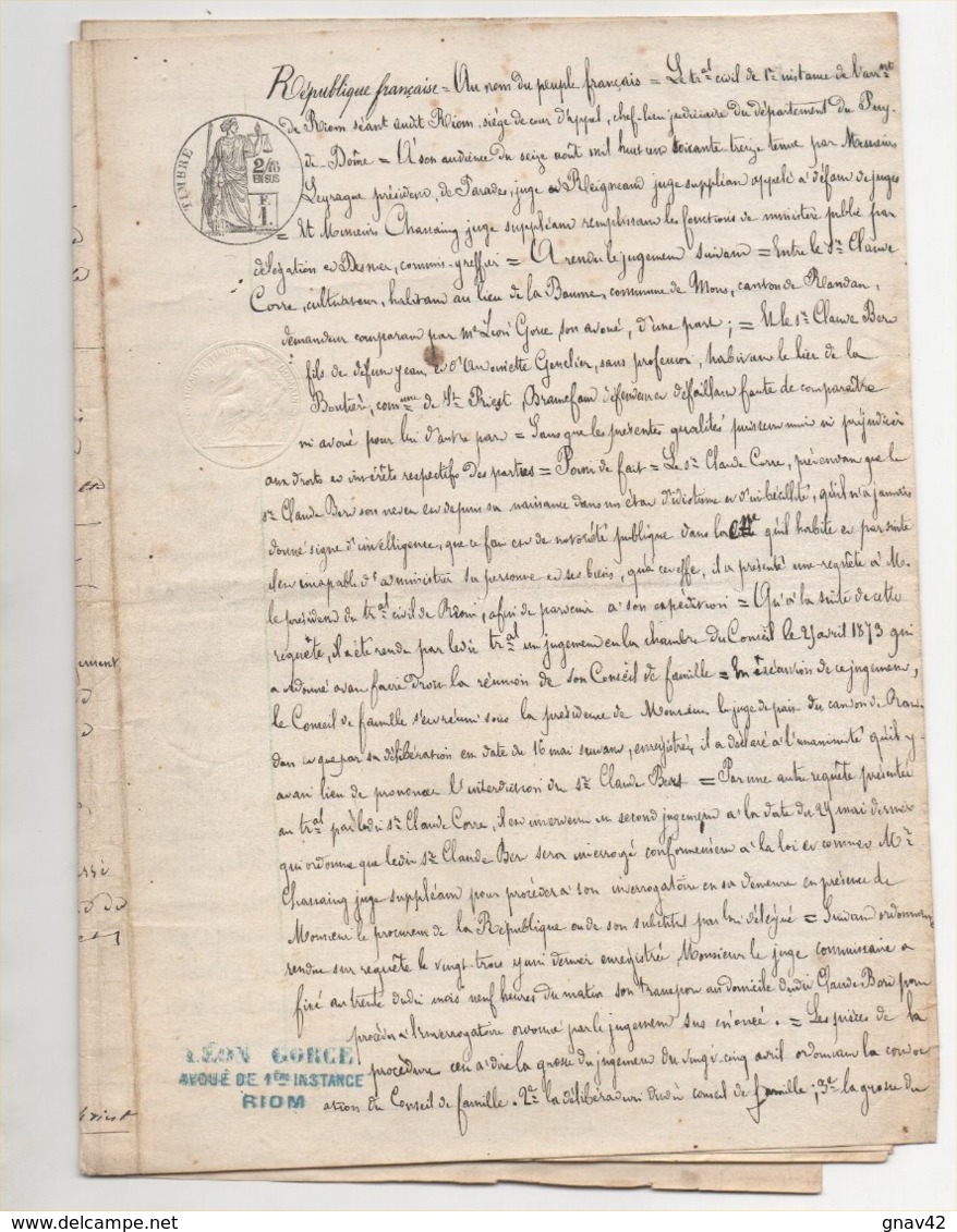 Randan Riom Puy De Dôme 1873 De 14 Pages - Manuscrits