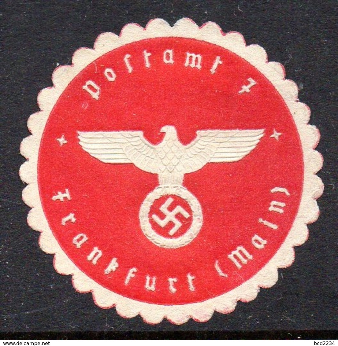 GERMANY WW2 3RD THIRD REICH POSTAMT 7 FRANKFURT (MAIN) POST OFFICE SIEGELMARKE NAZI GERMAN MARQUE SEAL - Cartas & Documentos