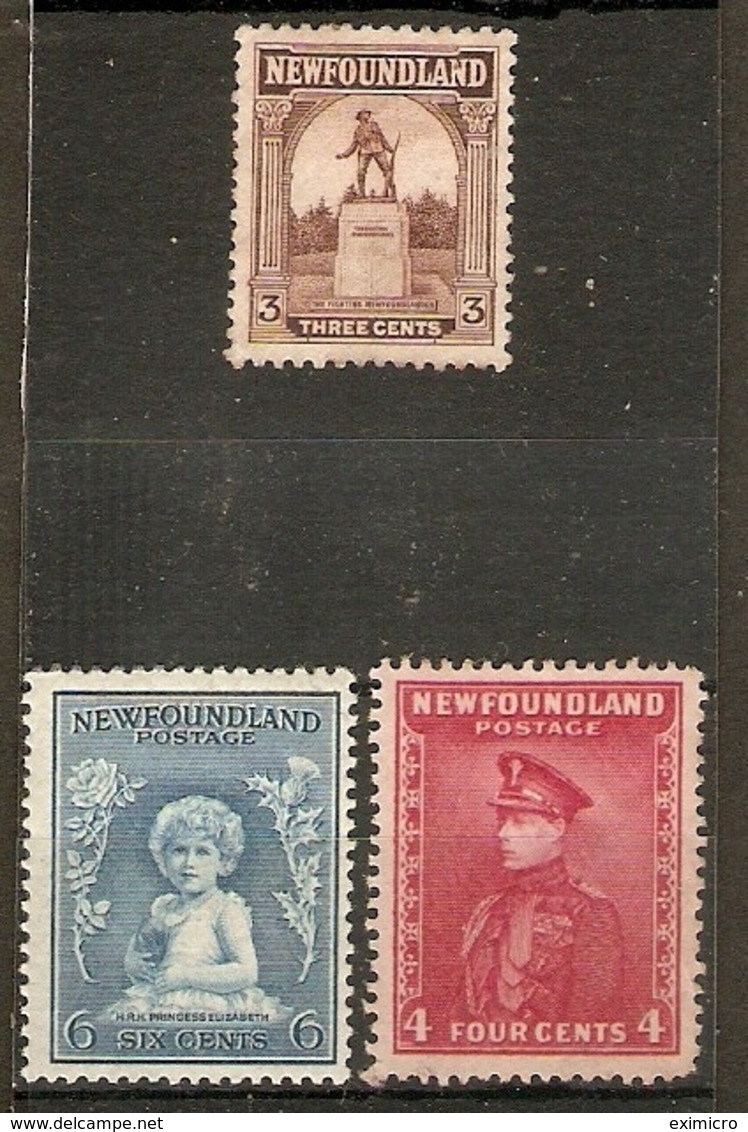 NEWFOUNDLAND 1923 3c, 1932 6c, 1934 4c SG 151, 214, 224 MOUNTED MINT Cat £14.25 - 1908-1947