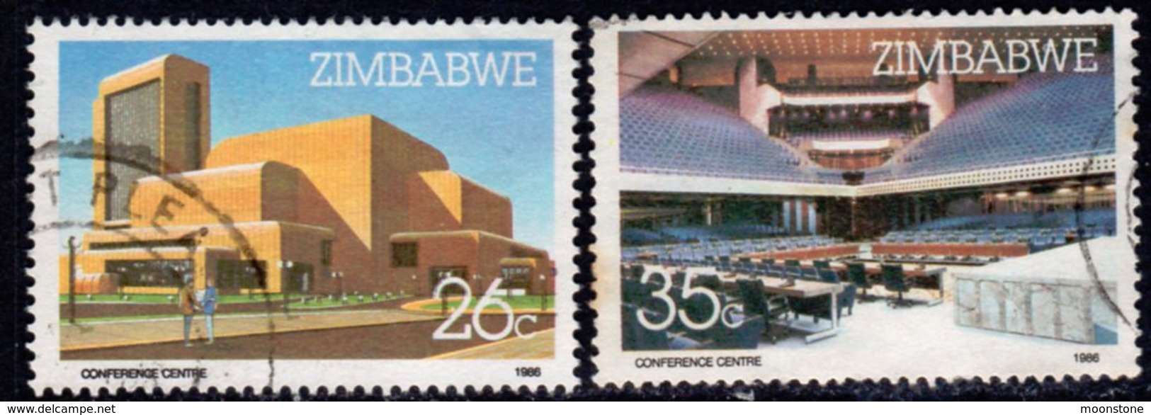 Zimbabwe 1986 Harare International Conference Centre Set Of 2, Used, SG 688/9 (BA2) - Zimbabwe (1980-...)