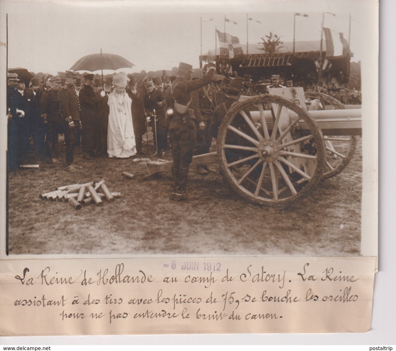 LA REINE DE HOLLANDE AU CAMP DE SATORY  BRUIT DU CANON PIÈCES DE 75  18*13CM Maurice-Louis BRANGER PARÍS (1874-1950) - Personalidades Famosas