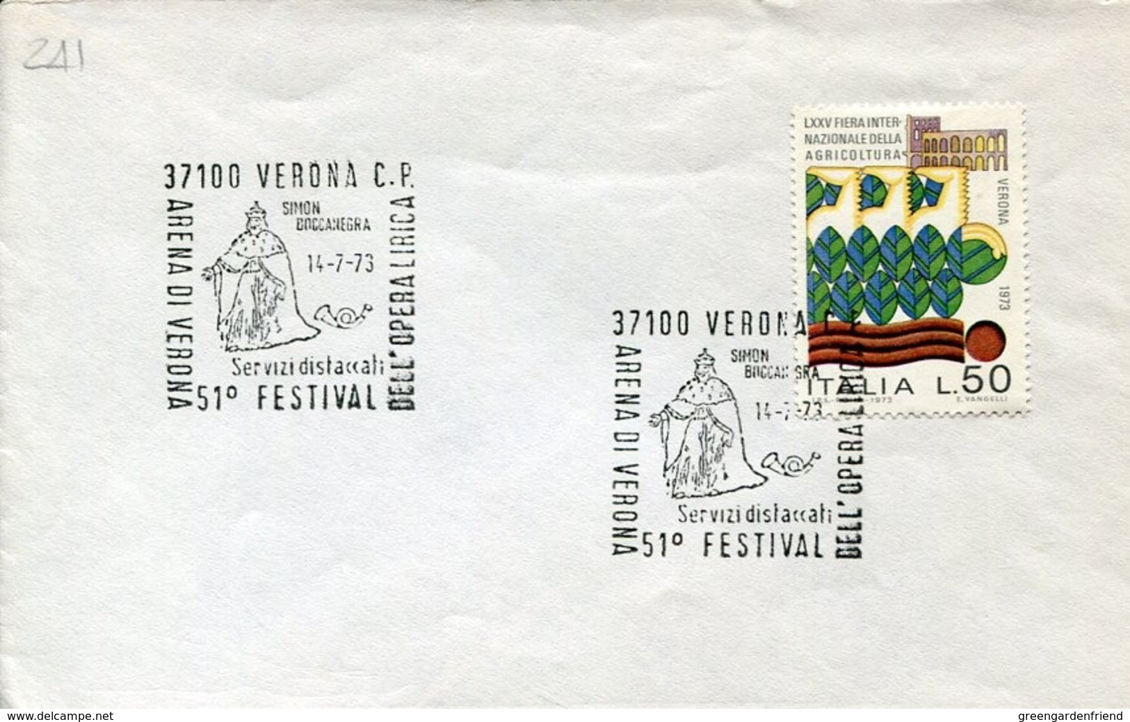 47158  Italia, Special Postmark 1973 Verona, Opera Festival Simon Boccanegra Of Giuseppe Verdi - Musik