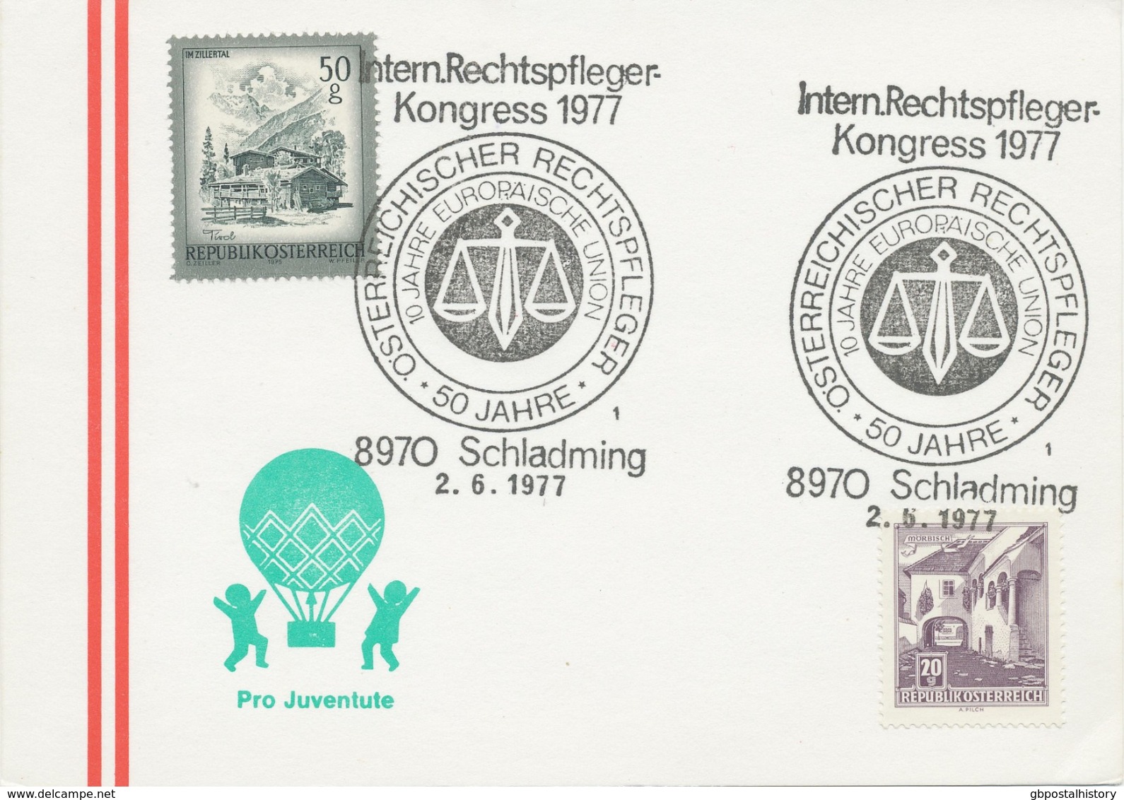 ÖSTERREICH 1977, SST JUSTIZ / RECHT / RICHTER: 8970 SCHLADMING Intern. Rechtspfleger-Kongress 1977 - Macchine Per Obliterare (EMA)