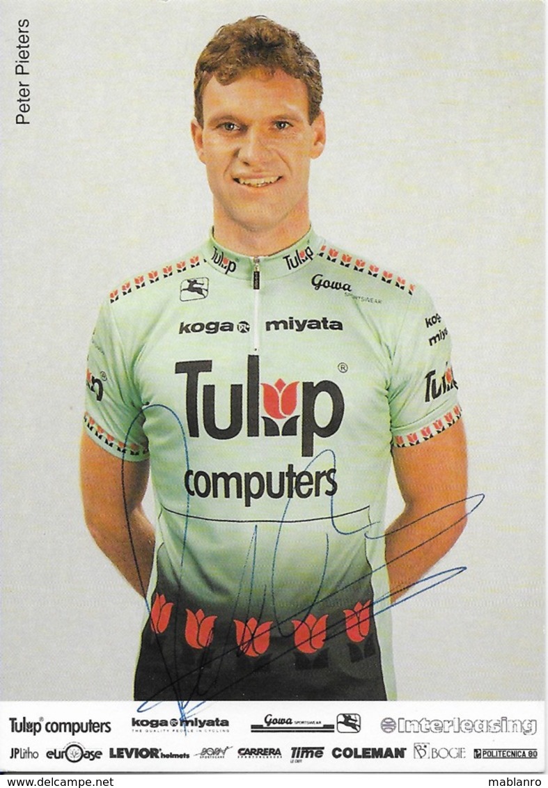 CARTE CYCLISME PETER PIETERS SIGNEE TEAM TULIP 1991 - Cyclisme