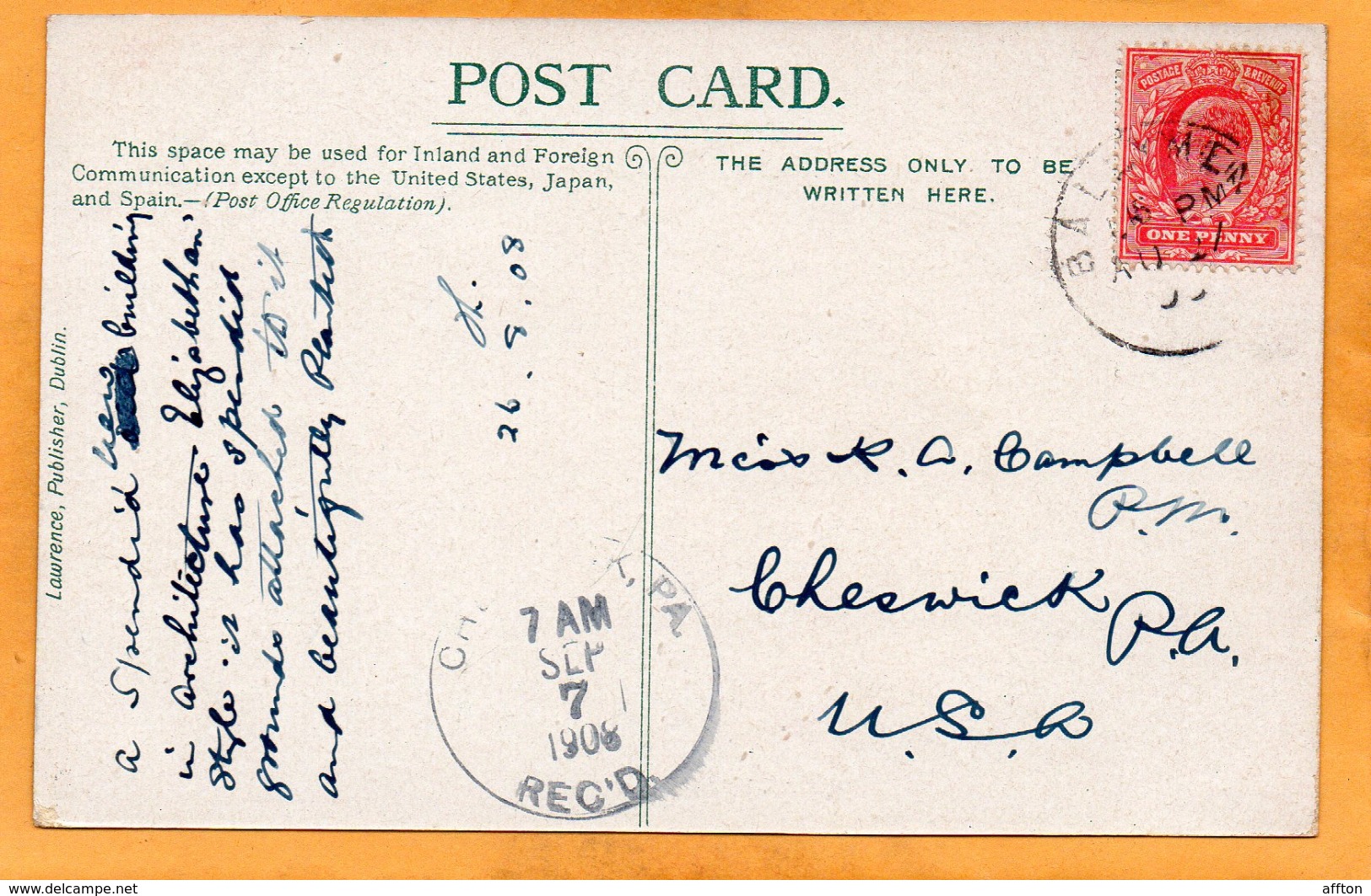 Bangor Co Down 1908 Postcard Mailed - Down