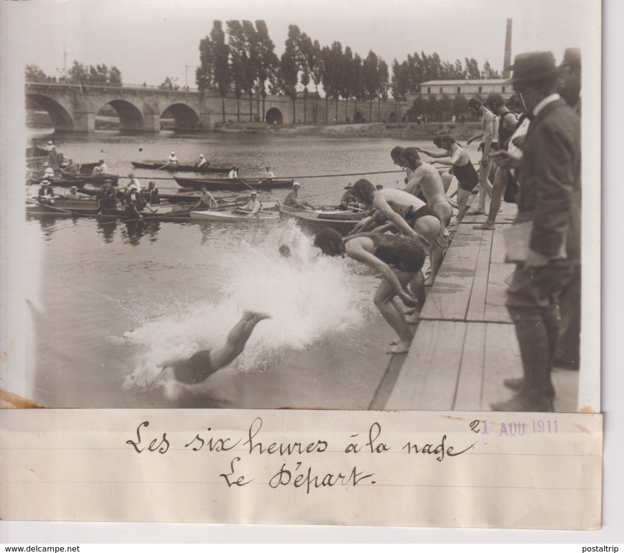 LA SIX HEURES A LA NAGE LE DEPART   18*13CM Maurice-Louis BRANGER PARÍS (1874-1950) - Guerra, Militares