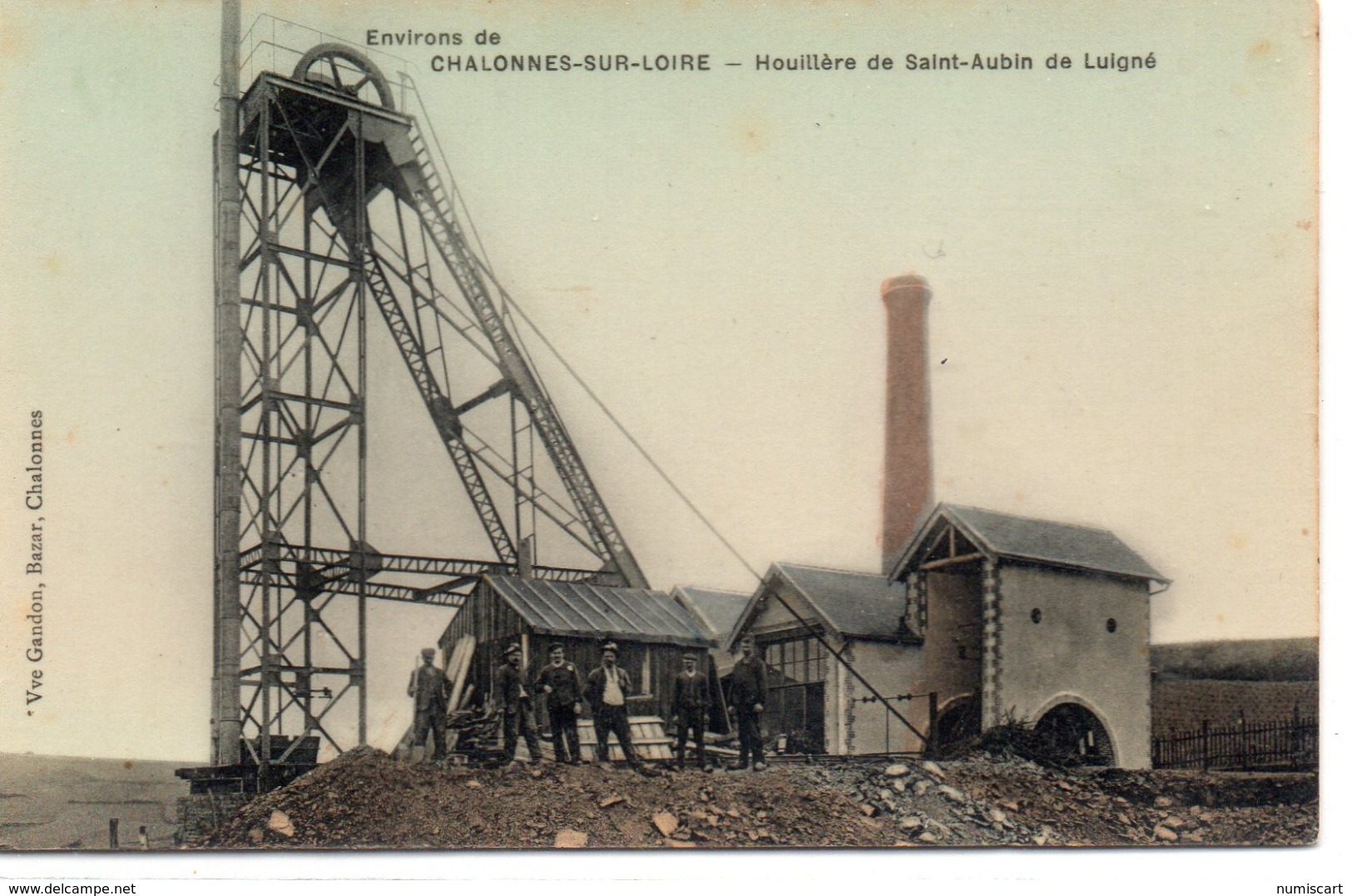Saint-Aubin-de-Luigné Chalonnes-sur-Loire Animée Houillère Mines Carrières Puits Chevalement Carte TRES RARE - Chalonnes Sur Loire