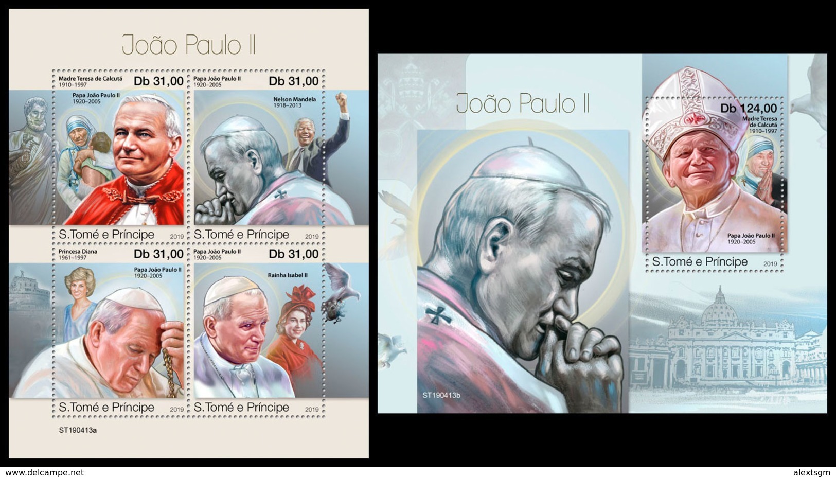 S. TOME & PRINCIPE 2019 - John Paul II, Mother Teresa. M/S + S/S Official Issue - Mutter Teresa