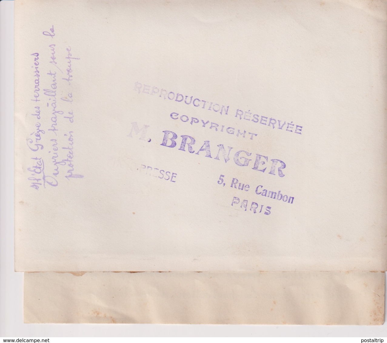 GRÈVE DES TERRASSIERS SUR L'ETAT OUVRIERS TRAVAILLANT PROTECTION TROUPE  18*13CM Maurice-Louis BRANGER PARÍS (1874-1950) - Profesiones