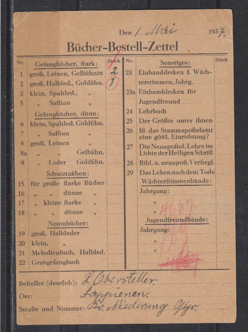 Dt.Reich Bücherzettel EF 643 Von Lappienen 3.5.37 - Storia Postale