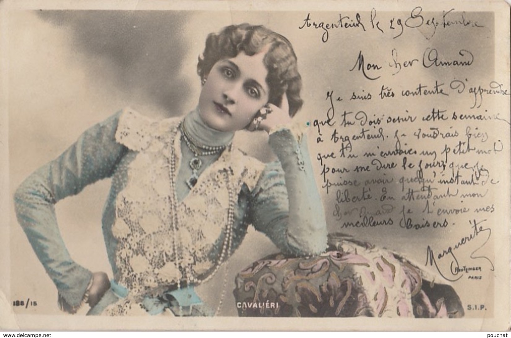 E21- ARTISTE  FEMME - FRAU - LADY - CAVALIERI - PAR REUTLINGER , PARIS  - (OBLITERATION DE 1903 - 2 SCANS) - Artistes