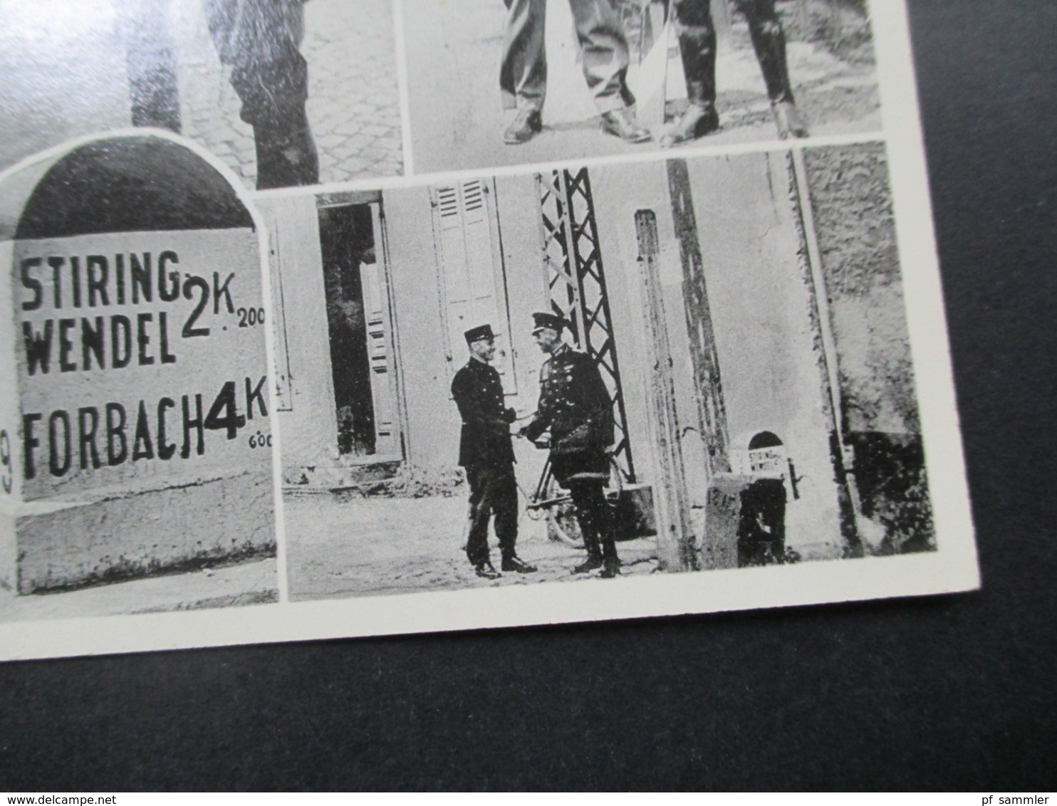 Mehrbildkarte 1940er Saarbrücken deutsch-französische Grenze Momentbilder Grenzsoldaten / Wehrmacht / Restaurant / Autos