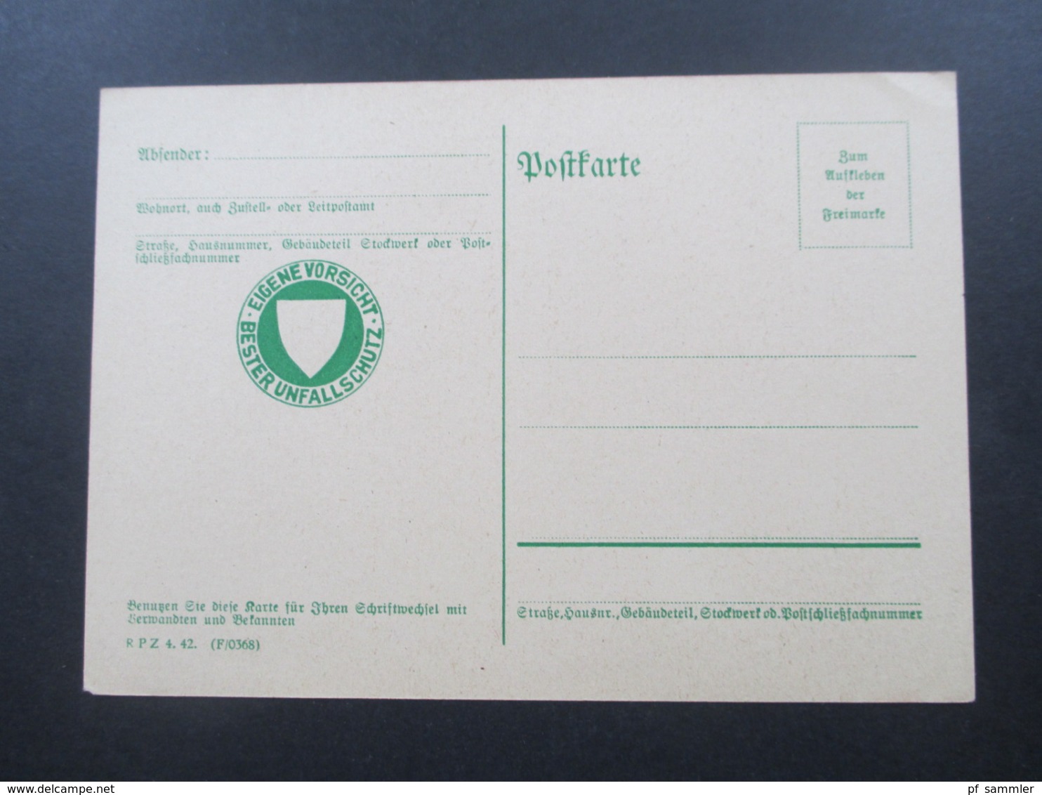 Deutsches Reich 1940er Jahre Private PK Unfallverhütung Der Deutschen Reichspost 2 Motive Bester Unfallschutz Ungebrauch - Storia Postale