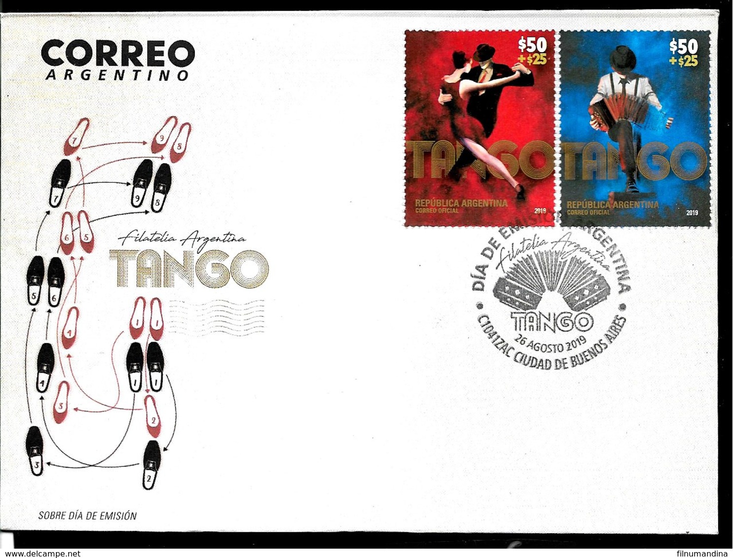 ARGENTINA 2019 MUSIQUE,DANCE,TANGO ,MUSIC,MUSIK,TANZ,TANGO FDC,PREMIER JOUR,ERSTTAGBRIEF - Muziek