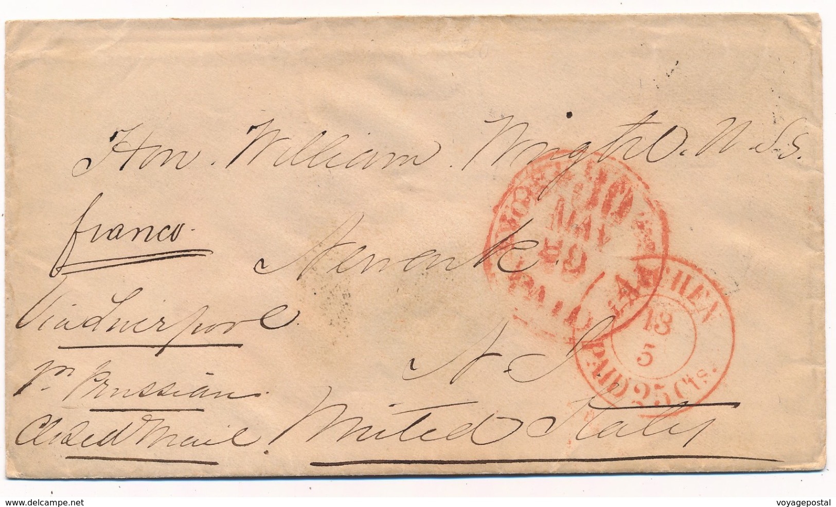 LETTRE RUSSIE ST PETERSBOURG AACHEN PAID 25C NEW YORK RUSSIA - ...-1857 Prephilately