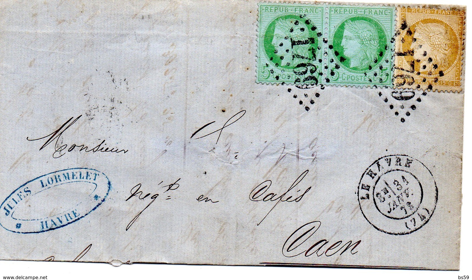 Seine-Maritime - LAC (état Moyen) Affr N° 59+53 Paire Obl GC 1759 - Càd Type 17 Le Havre - 1849-1876: Période Classique