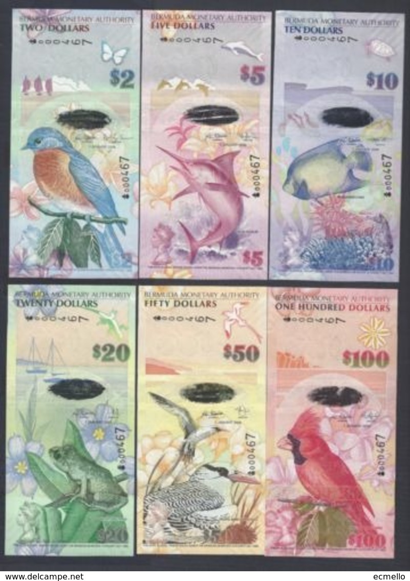 Bermuda Full Set 6 PCS, 2+5+10+20+50+100 Dollars, 2009, P-52-62, Prefix Vary,UNC - Bermudas