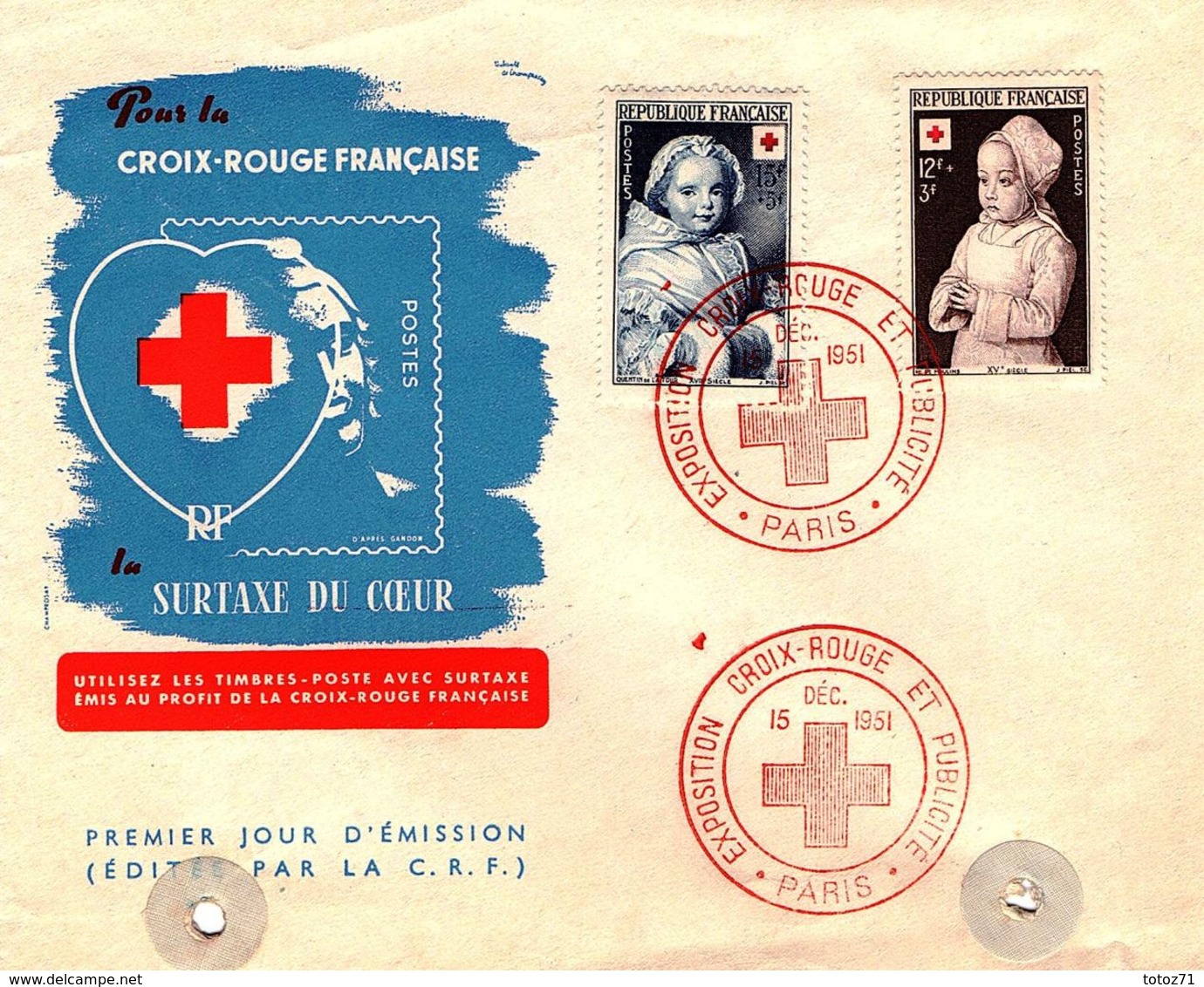 Enveloppe Croix-rouge Française - N° 914-915-15/12/1951 - Altri & Non Classificati