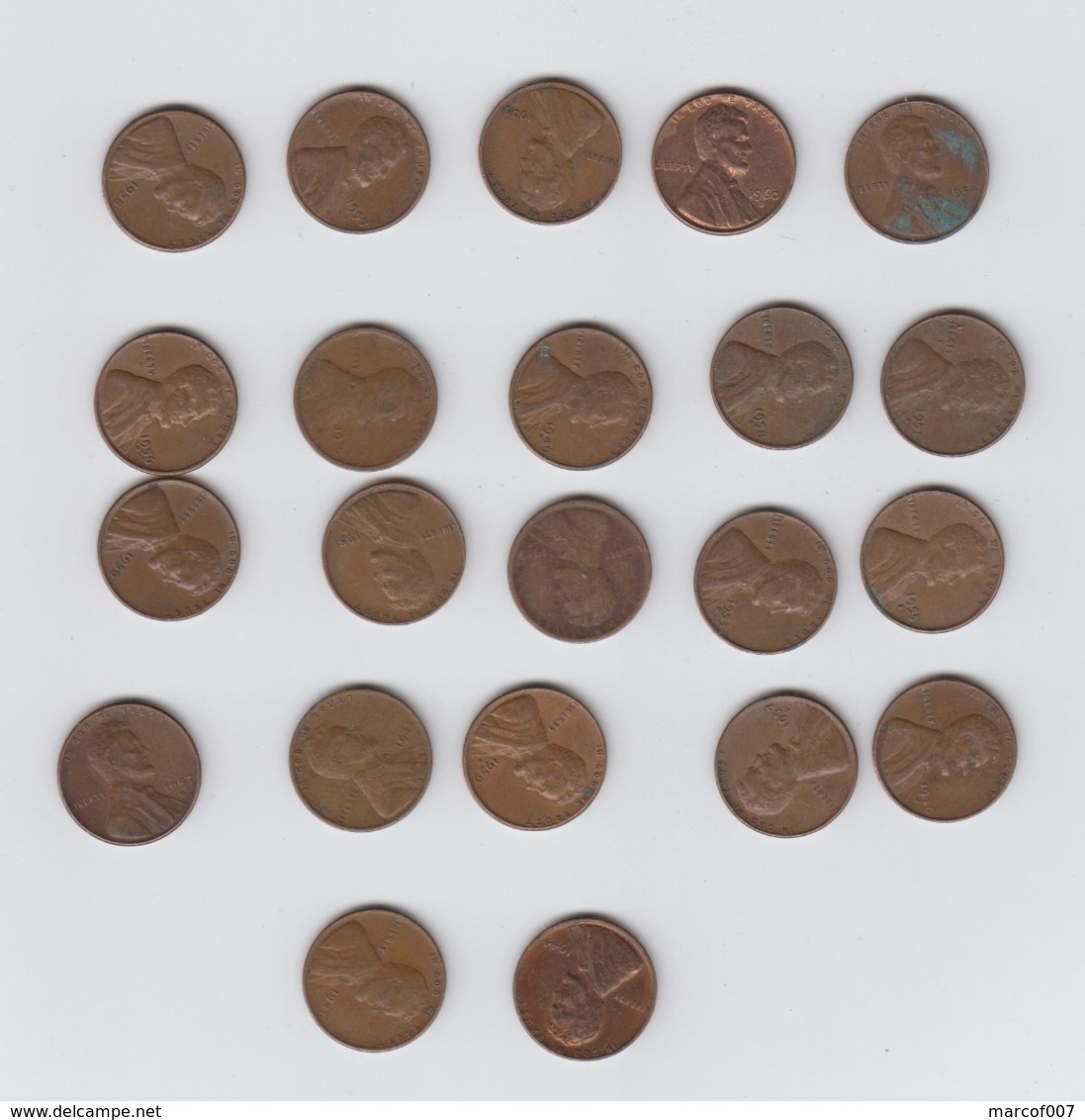 USA Wheat Penny -  22 X  One Cent Coin - 1937 - 1939 - 1941 -1944 -  1946 - 1951 - 1953 - 1956 - 1957 - 1958 - 1960 - 1909-1958: Lincoln, Wheat Ears Reverse