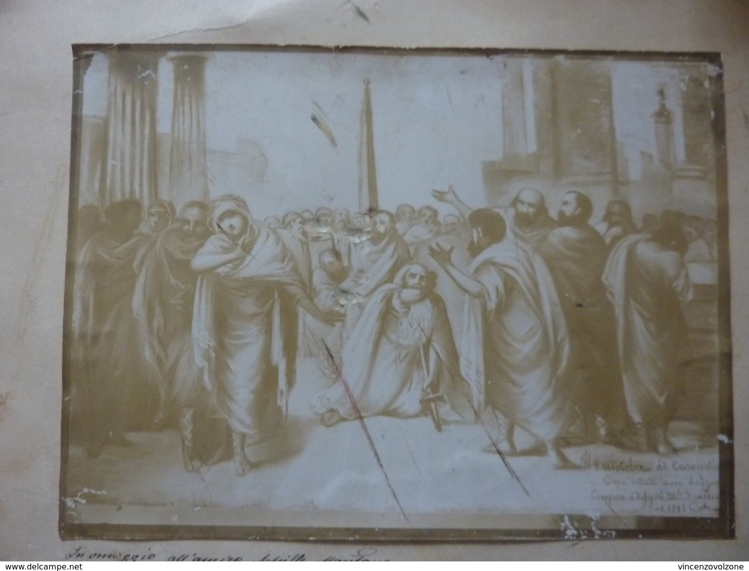 Grande Fotografia Albumina "BOZZETTO OPERA PITTORE MICHELANGELO SCARDACCIONE" Potenza 1897 - Antiche (ante 1900)