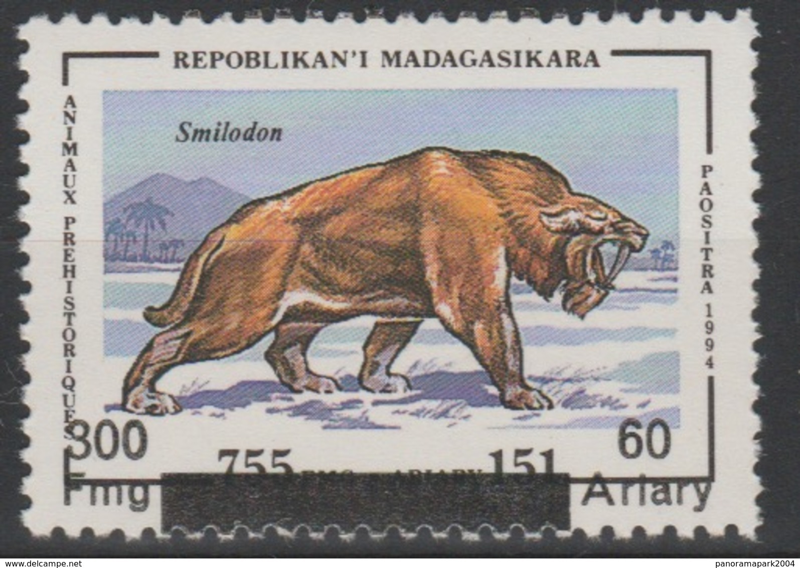 Madagascar Madagaskar 1998/1999 Animaux Préhistoriques Dinosaures Smilodon Surchargé Aufdruck Overprinted - Madagascar (1960-...)