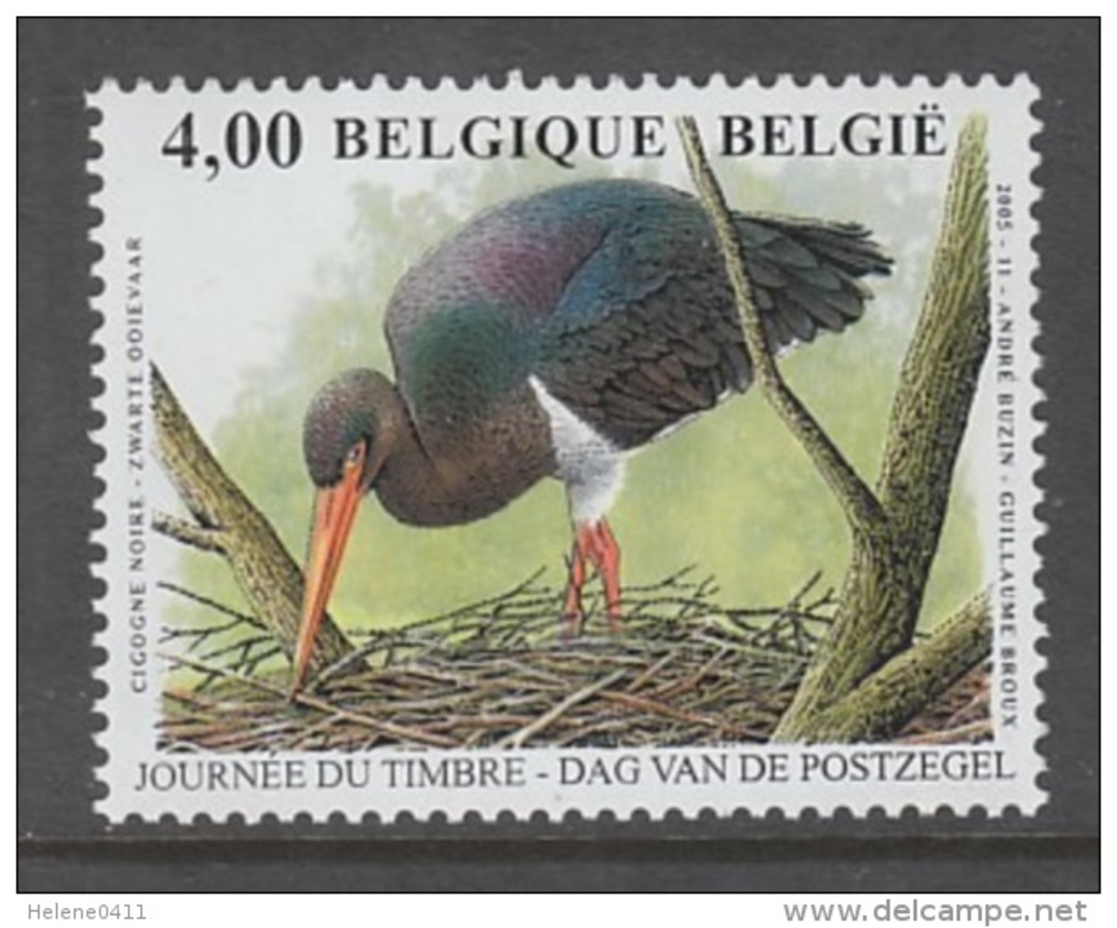 TIMBRE NEUF DE BELGIQUE - OISEAUX DE BUZIN : CIGOGNE NOIRE N° Y&T 3373 - Cigognes & échassiers