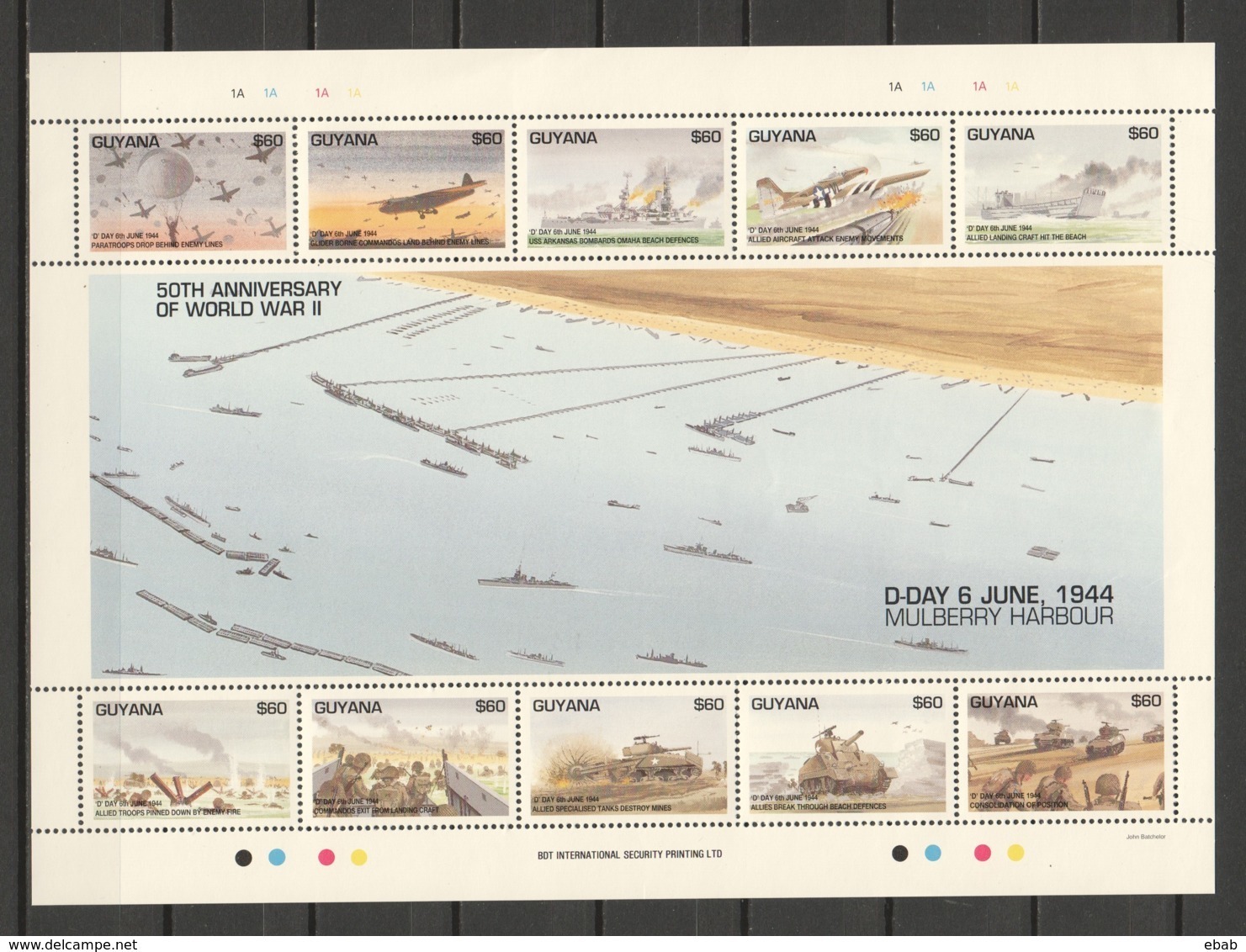 Guyana 1994 Kleinbogen Mi 4668-4677 MNH WW2 D-DAY - AIRCRAFT SHIPS & TANKS - WW2