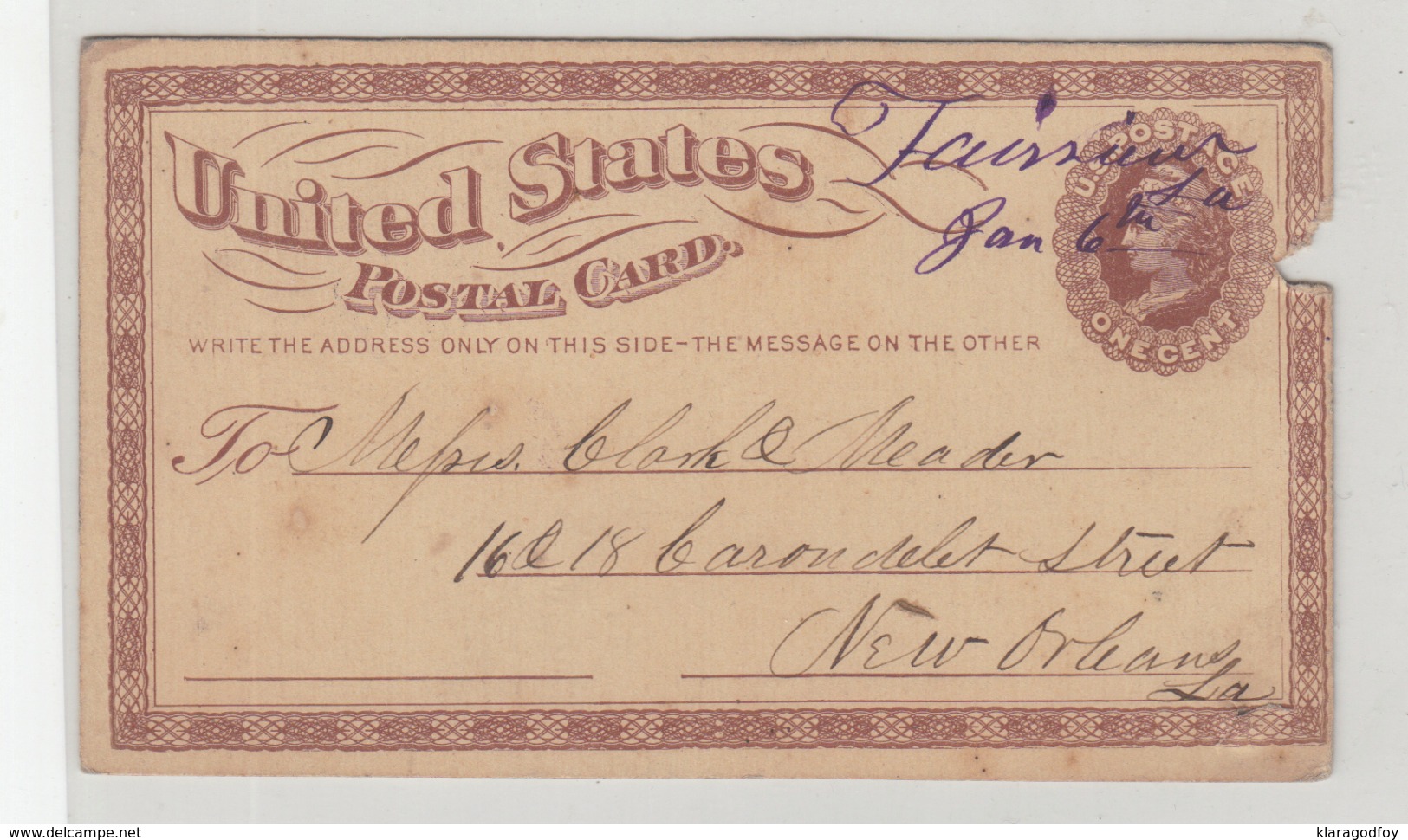 US Postal Stationery Postal Card 1877? B190920 - ...-1900