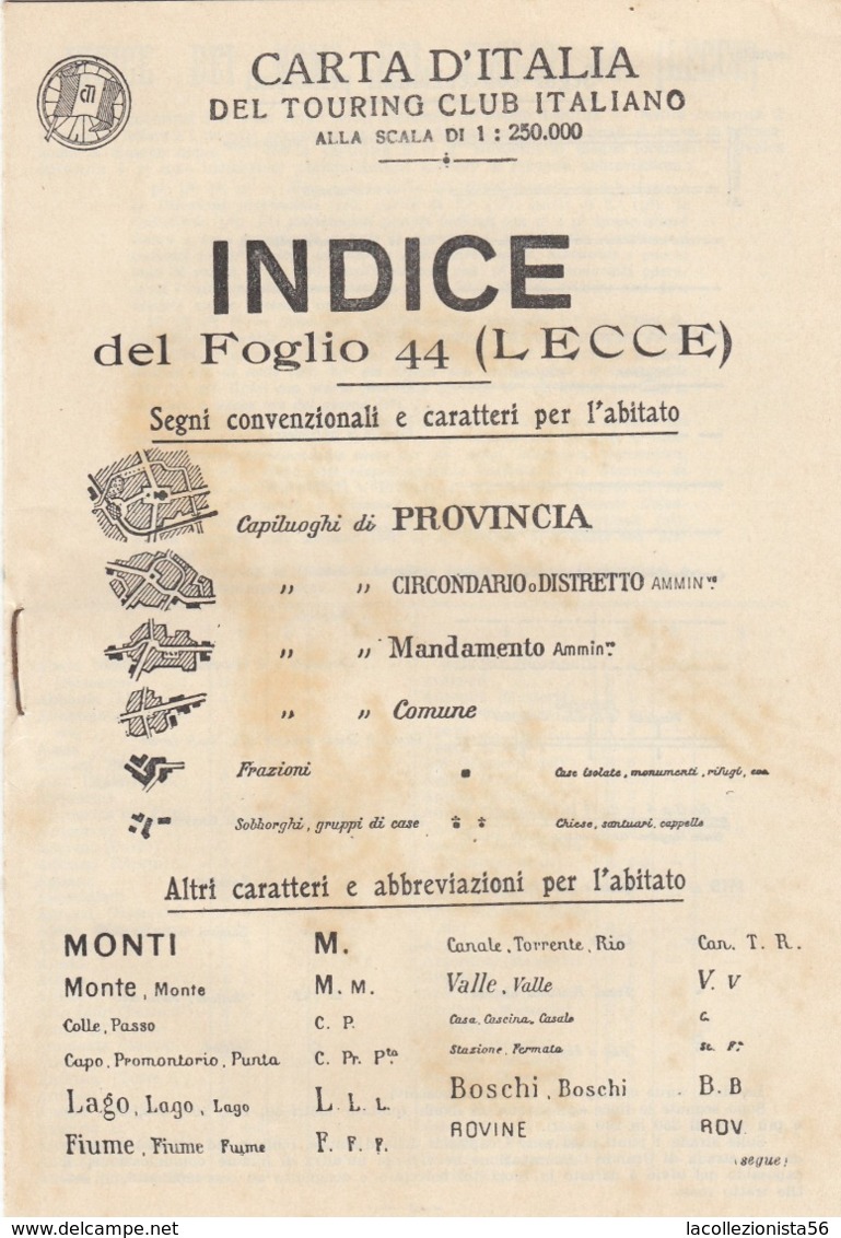 9515-CARTA D'ITALIA DEL TOURING CLUB ITALIANO-LECCE-1939 - Carte Geographique