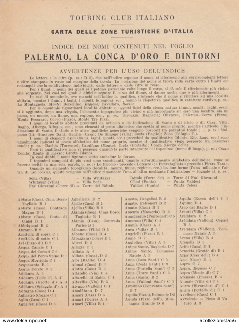 9516-CARTA D'ITALIA DEL TOURING CLUB ITALIANO-PALERMO, LA CONCA D'ORO E DINTORNI - Mapas Geográficas