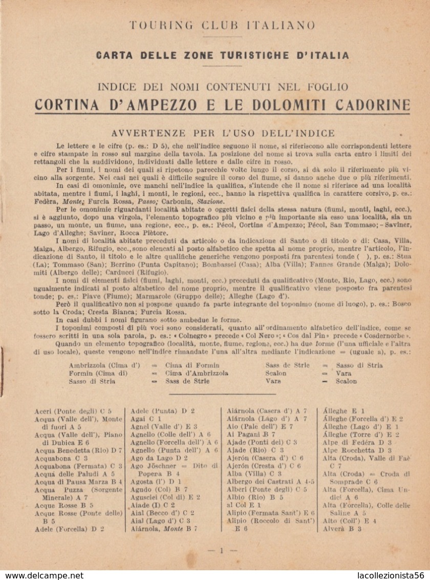9519-CARTA D'ITALIA DEL TOURING CLUB ITALIANO-CORTINA D'AMPEZZO E LE DOLOMITI CADORINE - Mapas Geográficas