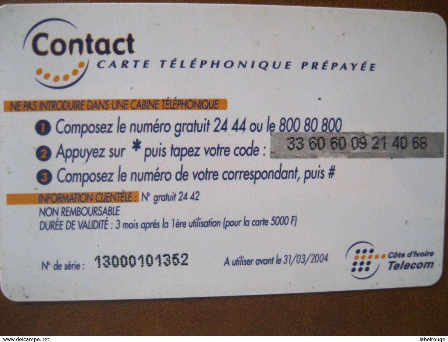 Télécarte De Cote D'ivoire - Costa D'Avorio