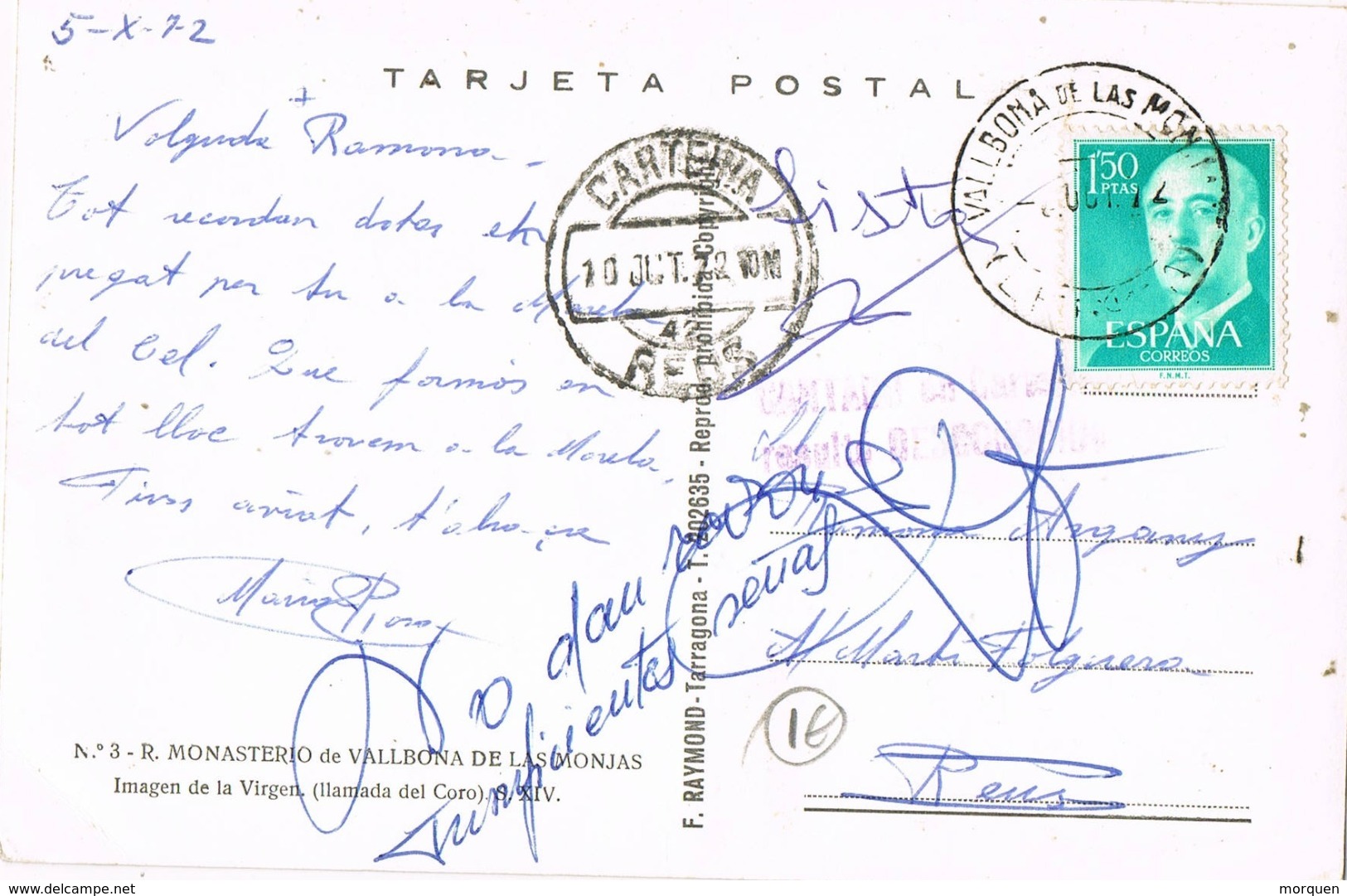 33886. Postal VALLBONA De Las MONJAS (Lerida) 1972. Devuelto Remitente CARTERIA De Reus - Cartas & Documentos