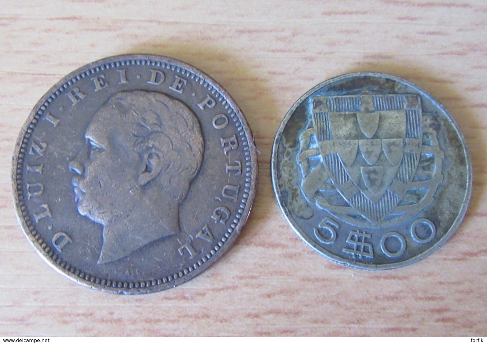 Portugal - 2 Monnaies : XX Reis 1883 Et 5 Escudos 1942 En Argent 650 - Portugal