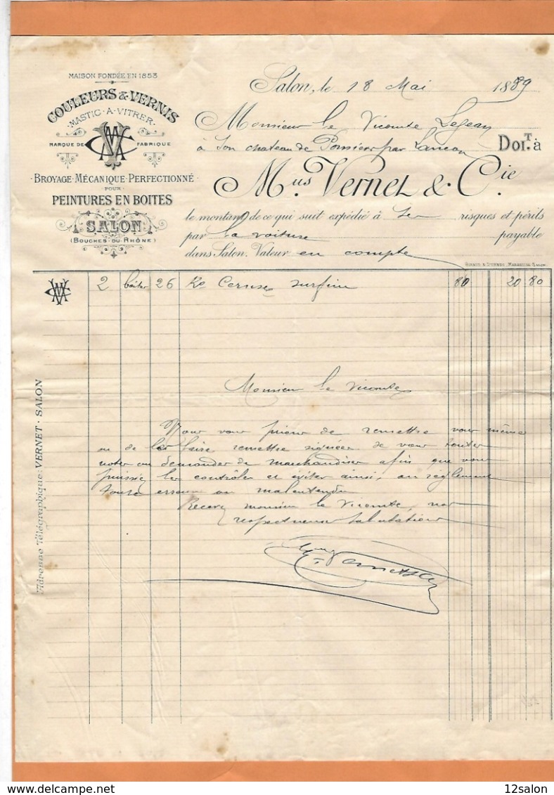 FRANCE BOUCHE DU RHONE 13 SALON DE PROVENCE VERNET COULEURS ET VERNIS 1889 - 1800 – 1899