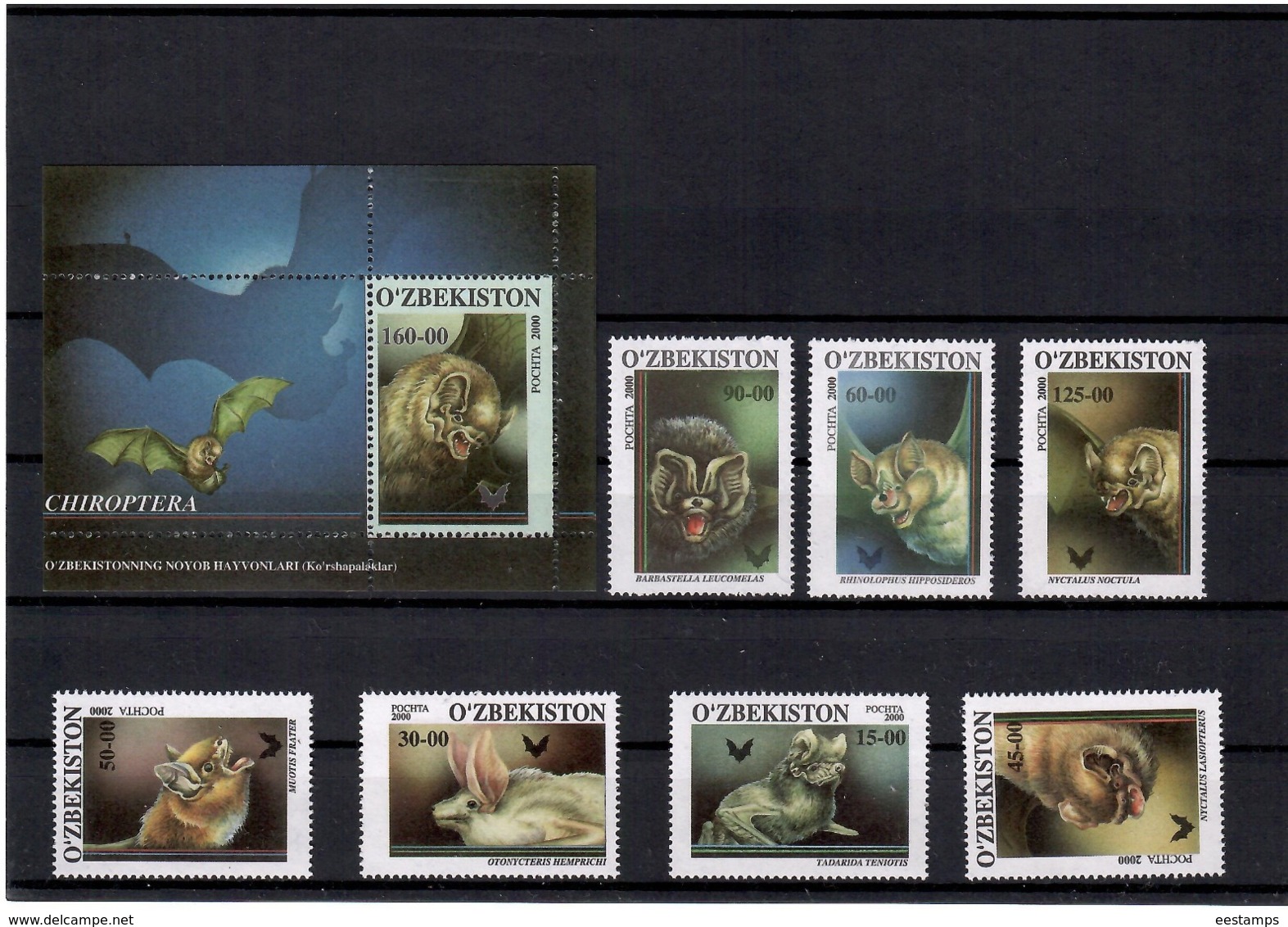 Uzbekistan 2001 . Bats. 7v + S/S: 15,30,45,50,60,90,125, +160 Michel # 266-72+BL 26 - Uzbekistan