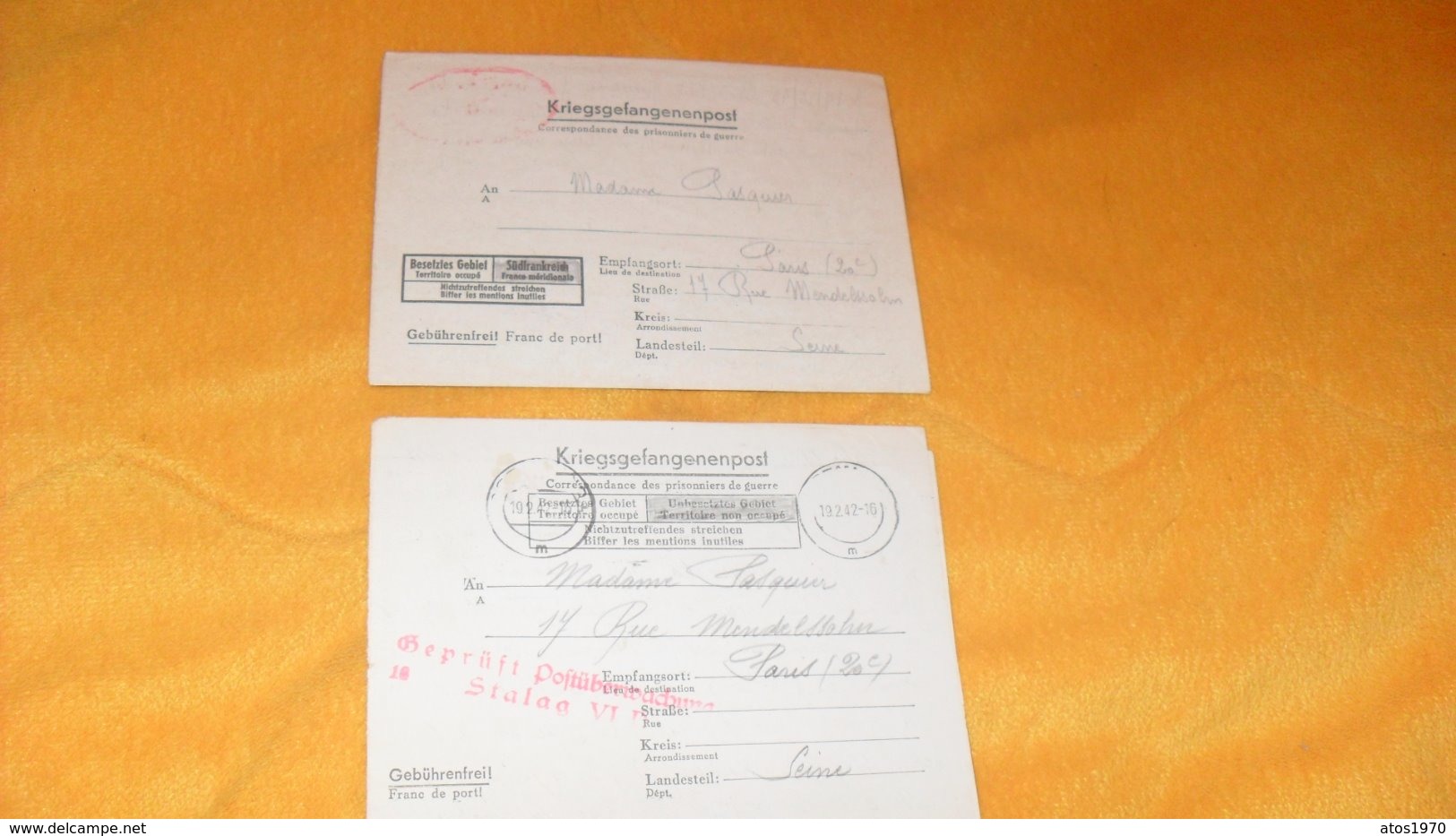 LOT DE 2 LETTRES ANCIENNES DE 1942..KRIEGSGEFANGENENPOST / CORRESPONDANCE DES PRISONNIERS DE GUERRE..CACHETS POUR PARIS. - Guerre De 1939-45