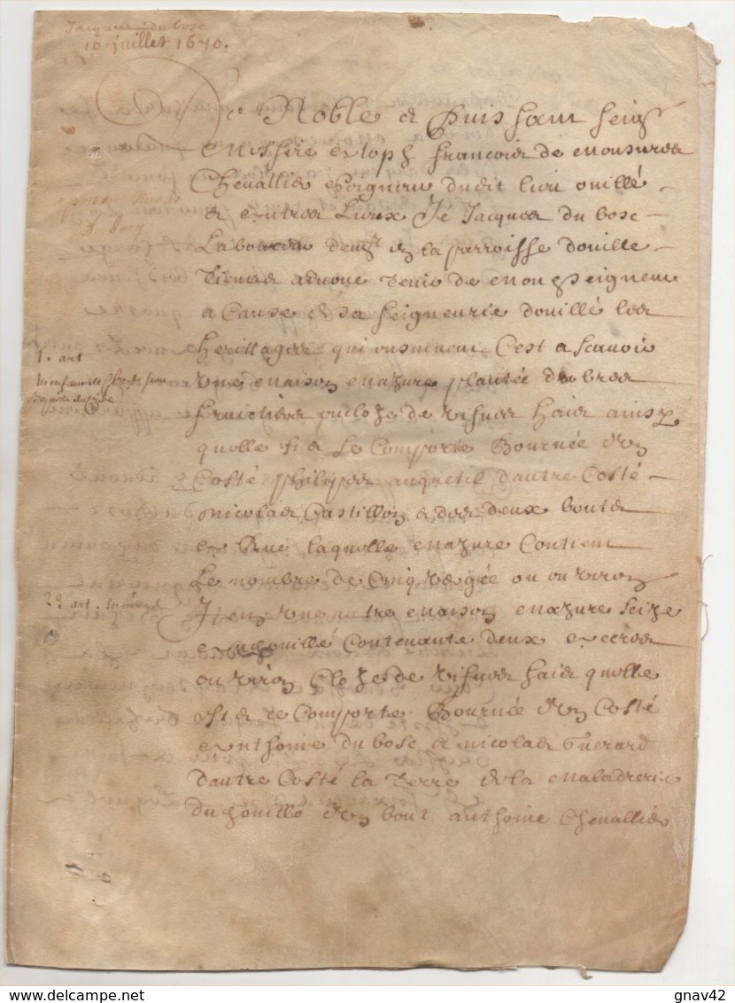 Parchemin Normandie 1670 Aveu  à François De Monsures D'Auvilliers - Manuscrits