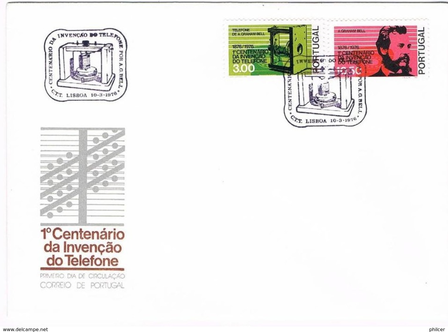 Portugal, 1976, FDC 1&ordm; Centenário Da Invenção Do Telefone Por Alexandre Graham Bell(1847-1922), Carimbo De Lisboa - FDC